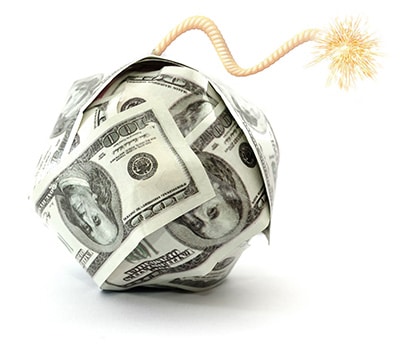 7 Most Costly Accounting Mistakes Small Business Make. Photo of wad of money shaped like a time bomb